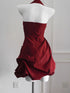 Wine Red Taffeta Halter Short Party Dress, Wine Red Homecoming Dress Formal Dress